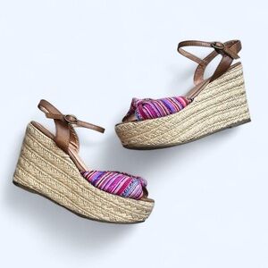 Xhilaration 6.5 Pink Brown Espadrille Open Toe Wedge Platform Heels Vintage Y2K